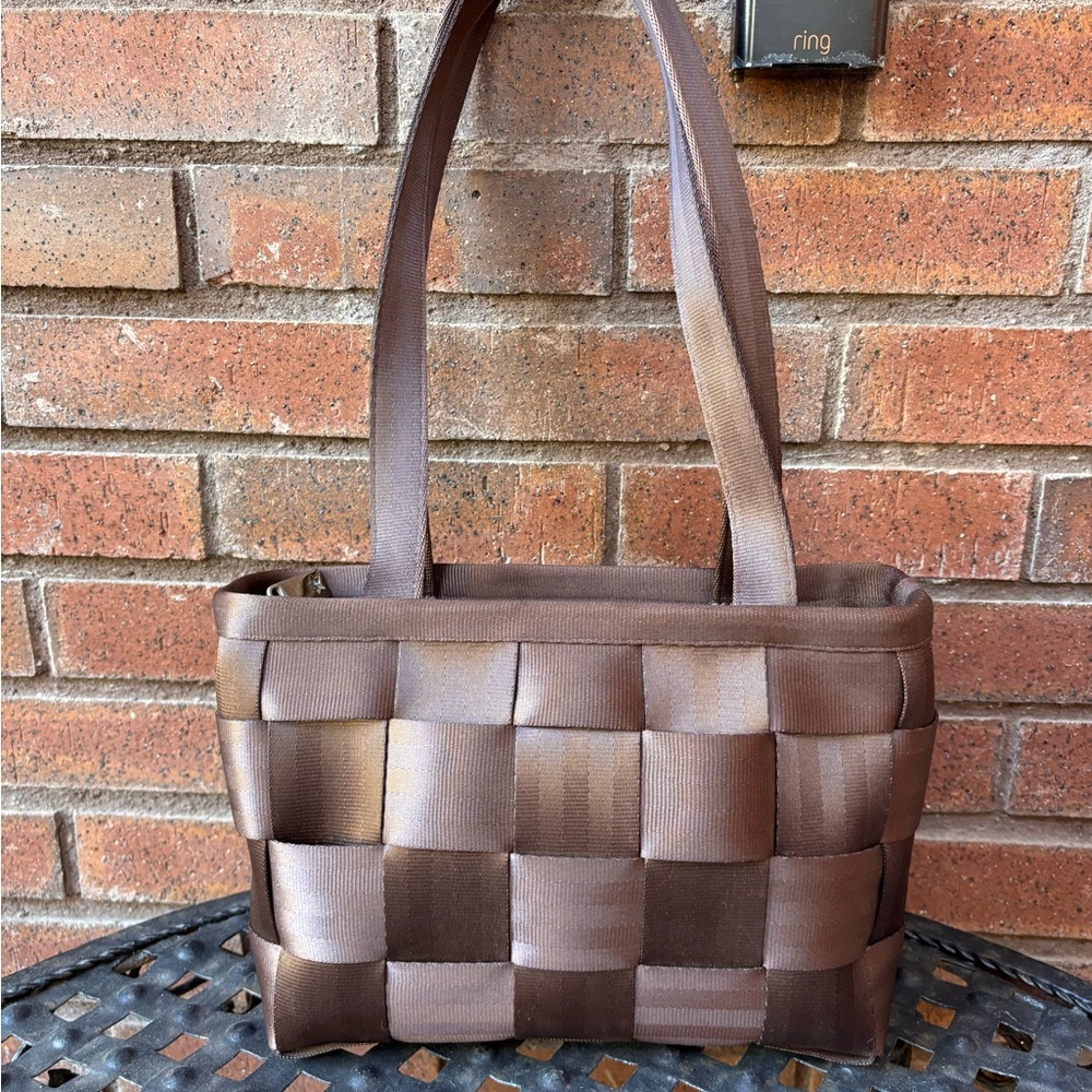 Harveys Original Seatbelt Bag Brown Woven Tote Bag with Intricate Design